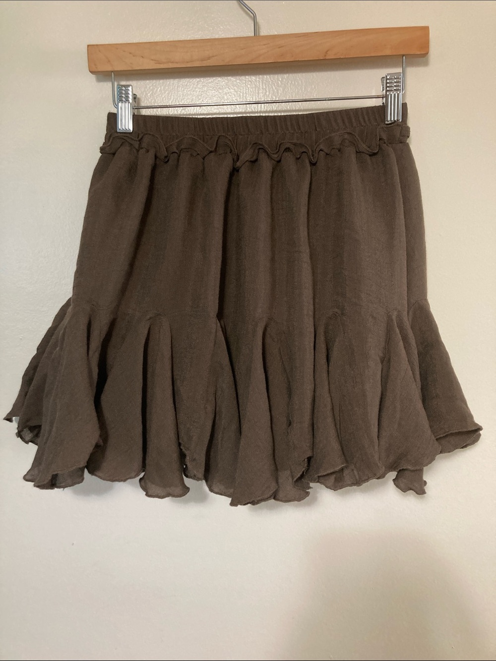 Lightweight Brown Ruffle Hem Circle Skirt
